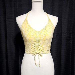 Hollister floral crop top with tie neck